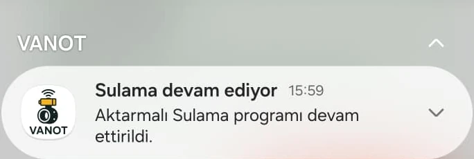 Sulama devam ediyor bildirimi